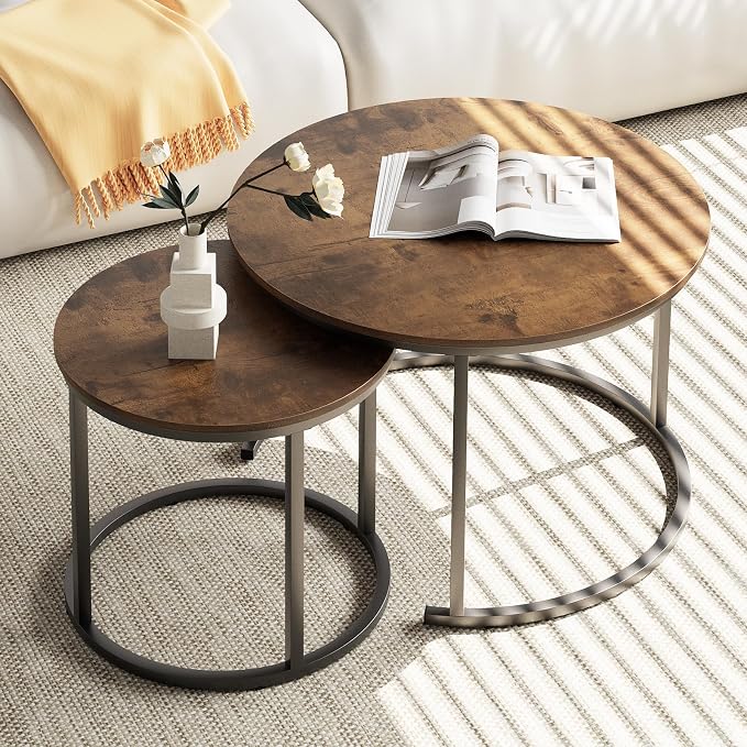 aboxoo Coffee Table Nesting Round Table Set of 2 Side Table by aboxoo