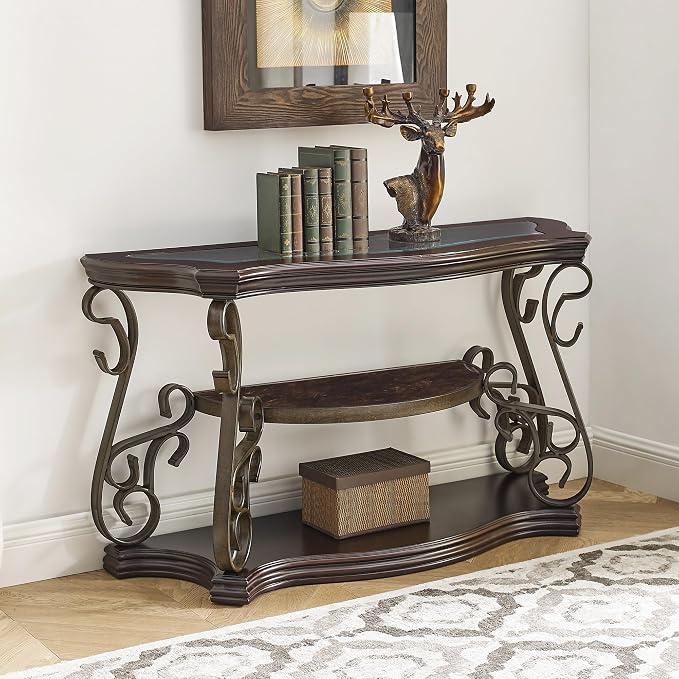 54'' Dark Brown Retro Wooden Sofa Table by HMFULE