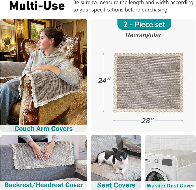 Couch Arm Covers, Couch Covers, Non-Slip Lace Armrest Covers, Headrest/Backrest - Image 3