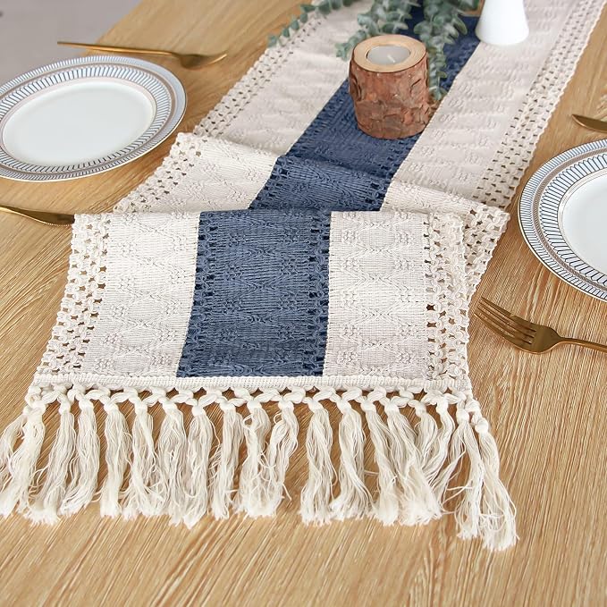 FEXIA Boho Blue Table Runner 90 Inches Long - Image 4