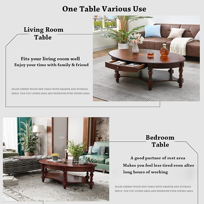 Solid Wood Oval Coffee Table - Image 5