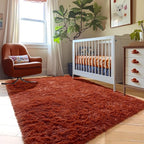Amdrebio Terracotta Rust Furry Area Rug 5x7 - Image 7