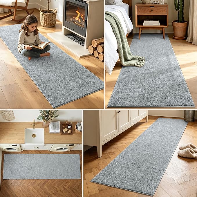 2x8 Light Grey Solid Runner Rug Washable Non-Slip - Image 3