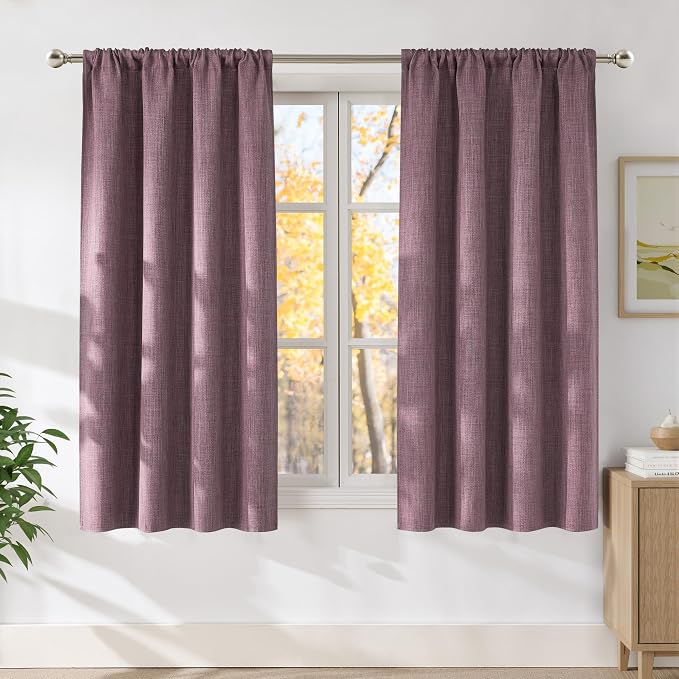 NICETOWN Greyish Purple Faux Linen Room Darkening Rod Pocket Curtains 63 inch by NICETOWN