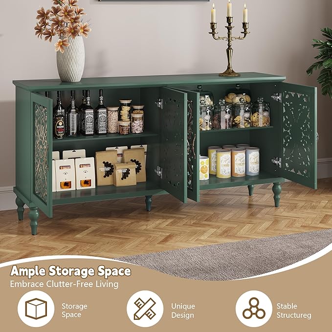 ARTPOWER 61.8" Hollow Carved Wood Accent Cabinet - Image 3
