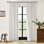 Pinch Pleat 100% Blackout Curtains 86 Inch Length 2 Panels Set | Beige White by Twodrapes
