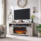 OKD Fireplace TV Stand for 80 Inch TV, Rustic Media Console w/Sliding Barn Door - Image 7