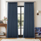 Dark Blue 96 Inch Pinch Pleated Blackout Memory Trained Linen Curtains | Memory by Twodrapes