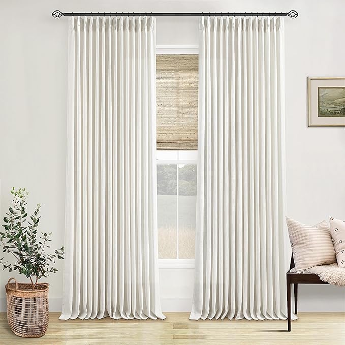 102 Inch Curtains Pinch Pleat Linen Curtains Natural 2 Panels | Light Filtering - Image 9