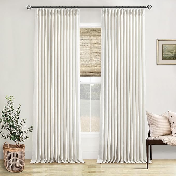 Memory Shape Trained Pinch Pleated Linen Curtains 100 Inches Long | Natural - Image 9