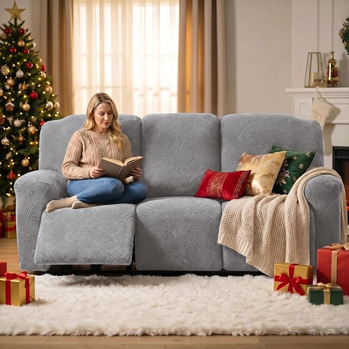 5-Piece Recliner Sofa Covers, Stretch Geometric Strokes Jacquard Recliner Sofa - Image 5