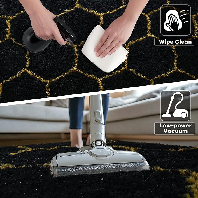 Noahas 5x7 Black Gold Fluffy Soft Area Rug Non-Slip - Image 6