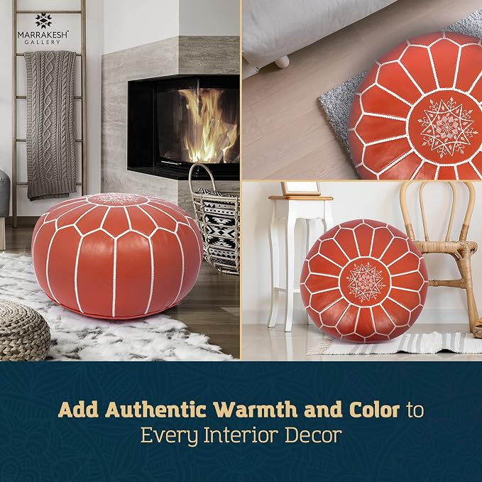 Marrakesh Gallery Genuine Leather Round Pouf Unstuffed - Image 10