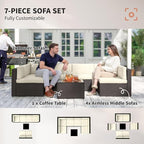 Outsunny 7 Piece Patio Furniture Set, Wicker Outdoor Sectional Sofa Set - Image 6