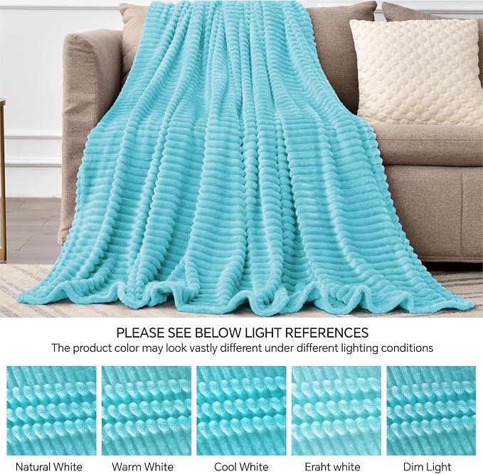 BEDELITE Ribbed Jacquard Light Blue Fleece Twin Blanket - Image 5