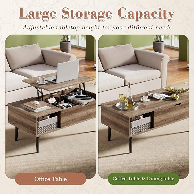 OLIXIS Wooden Coffee Table, Lift Top Coffee Table - Image 7