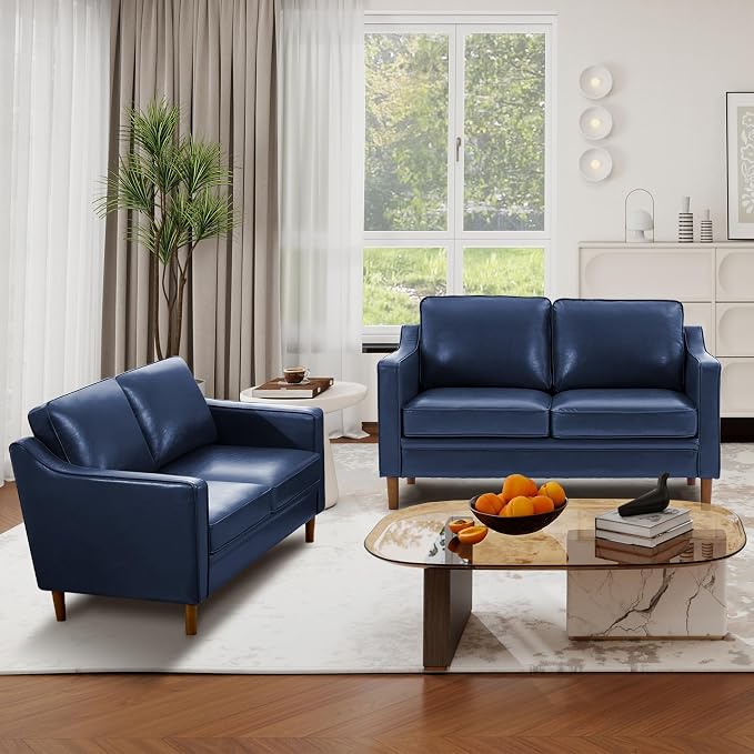Kingfun 56" Faux Leather Sofa, Loveseat Couch, Mid Century Modern Love Seat - Image 5