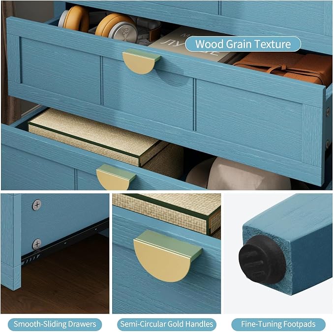31.5" Blue Accent Storage Cabinet, Modern 3-Drawer Decorative Sideboard - Image 5