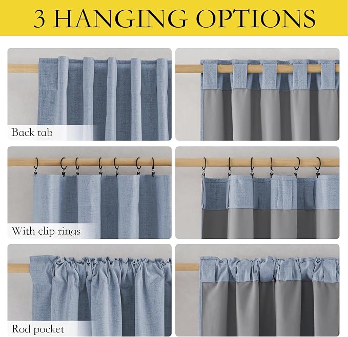 NICETOWN Full Blackout Back Tab Linen Curtains 84" Long 2 Panels Set, Boho-Chic - Image 2