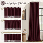 Burgundy 100% Blackout Linen Curtains 84 Inch Length 2 Panels Set - Image 6
