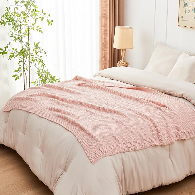 CozeCube Pink Seed Stitch Throw Blanket 50"x60", Farmhouse Decor | Blanket - Image 7