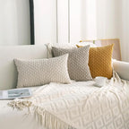 Set of 4 Grey White Taupe Decorative Throw Pillow Covers 22x22 Inch Corduroy - Image 3