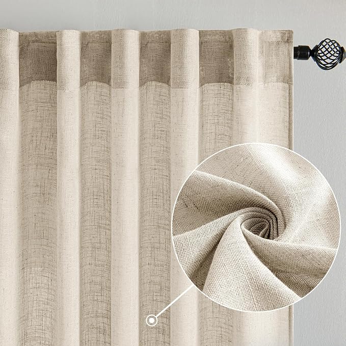 MIULEE Beige Linen Curtains 52x96 Inch 2 Panels - Image 2