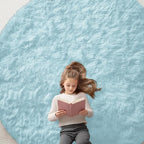 OLANLY Light Blue Round Rugs for Bedroom by OLANLY