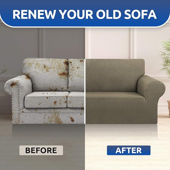 Stretch Oversized Couch Covers for Sofa Slipcover, Khaki | 1-Piece Washable - Image 7