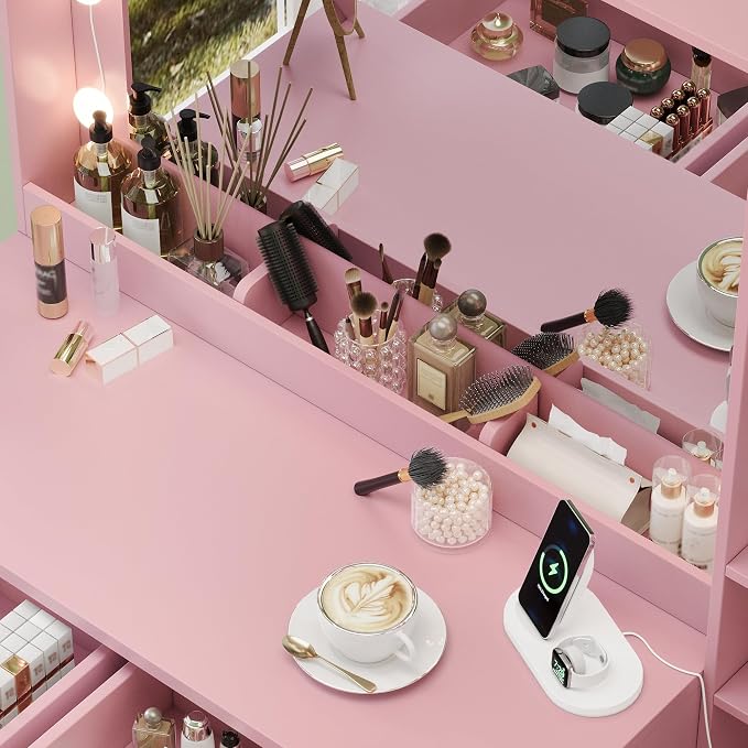 Makeup Vanity with Lights & Charging Station, Vanity Desk with Mirror & Lights - Image 5