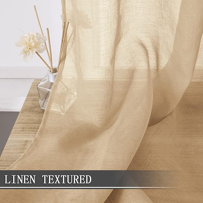 Tollpiz Short Sheer Curtains Linen Textured Living Room Curtain Sheers Light - Image 2
