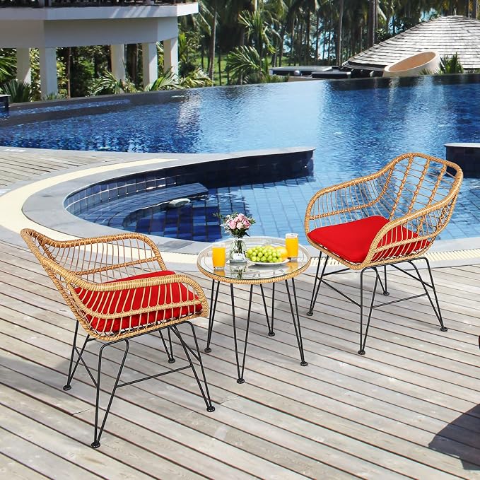 Tangkula 3 Pieces Patio Bistro Set, Rattan Conversation Set - Image 3