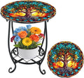 Cinnvoice Outdoor Side Table Round Small Mosaic Patio Accent Indoor End Plant by Cinnvoice