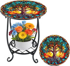 Cinnvoice Outdoor Side Table Round Small Mosaic Patio Accent Indoor End Plant by Cinnvoice