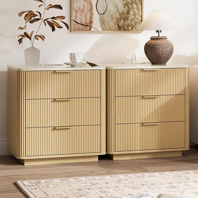 Fluted Nightstand Set of 2 by CASSORA
