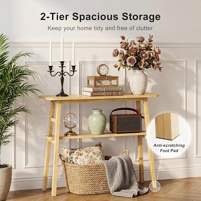 39.4" Solid Bamboo Entryway Console Table, Sofa Table Behind Couch, Narrow - Image 5