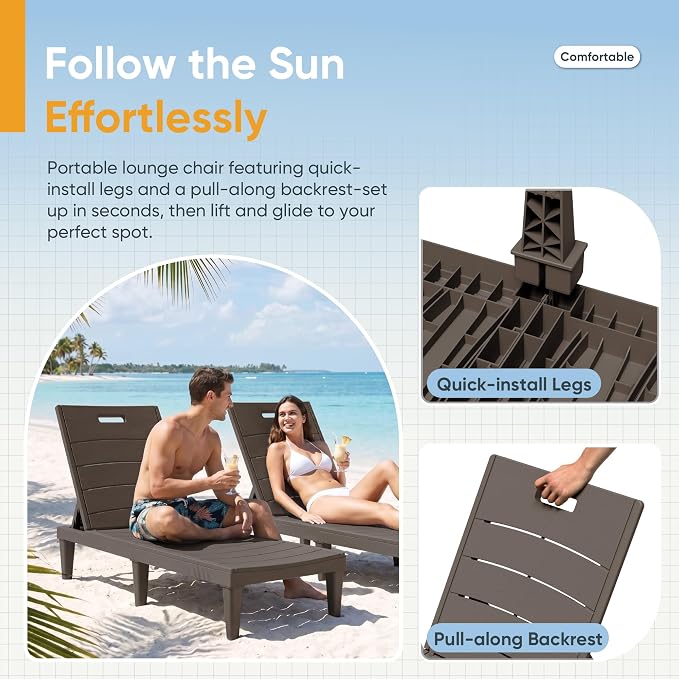 Greesum Outdoor Chaise Lounge Chairs Set of 4 - Image 4
