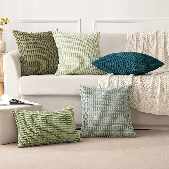 MIULEE Corduroy Decorative Throw Pillow Covers 16x16 Olive Green Pack of 2 | - Image 3