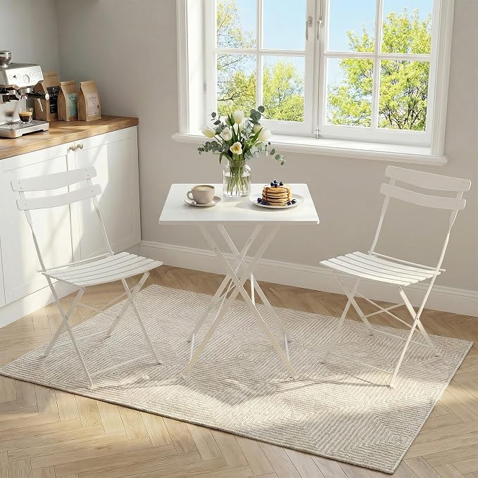GarveeLife 3 Piece Patio Bistro Set, Folding Patio Bistro Table and Chairs Set - Image 3