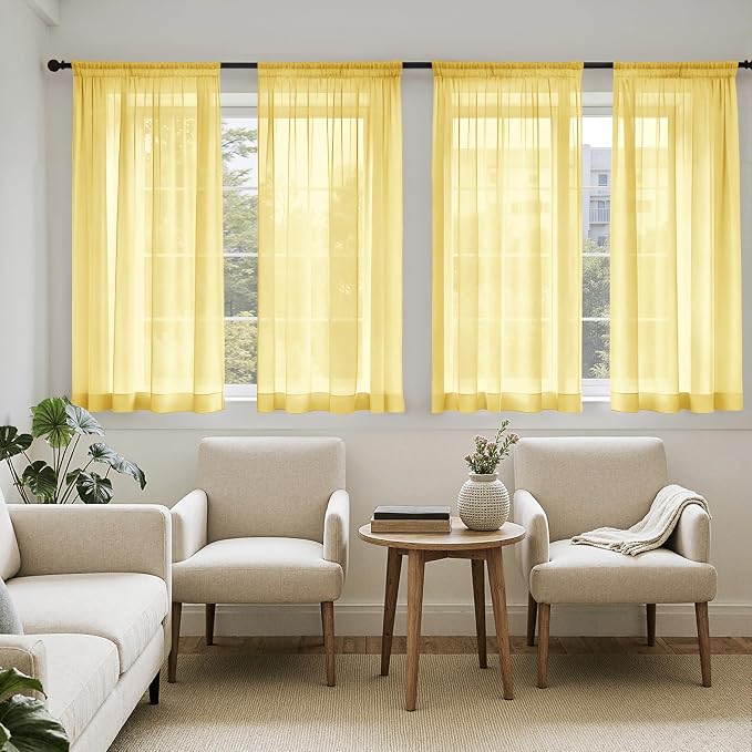 MIULEE Yellow Sheer Curtains 63 Inches Long 4 Panels 42 x 63 Inches | Light - Image 4