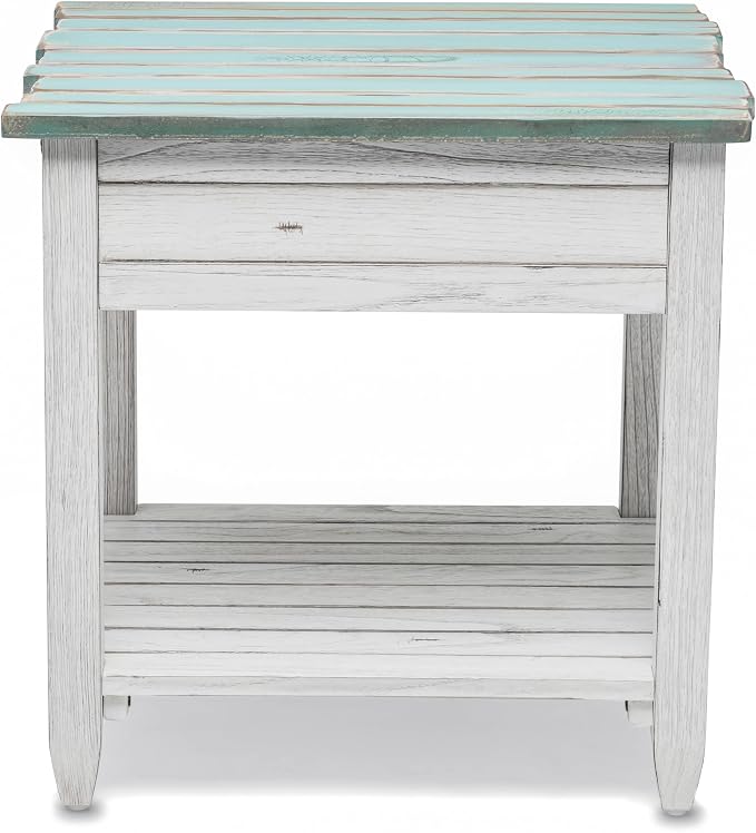 Sea Winds Trading Picket Fence End Table Distressed Bleu White Finish - Image 4