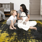 2.6x8 Washable Runner Rug：Modern Abstract Soft Carpet Black Gold | - Image 2