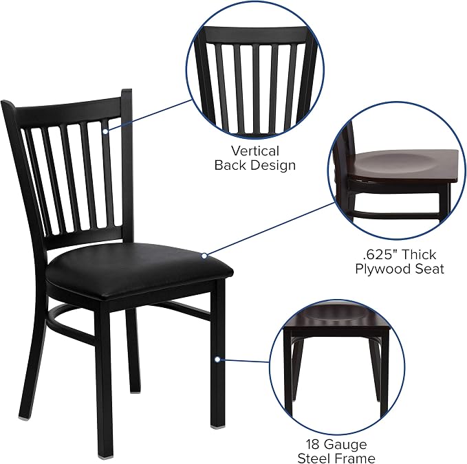 Flash Furniture HERCULES Series Black Vertical Back Metal Restaurant Chair - Image 4