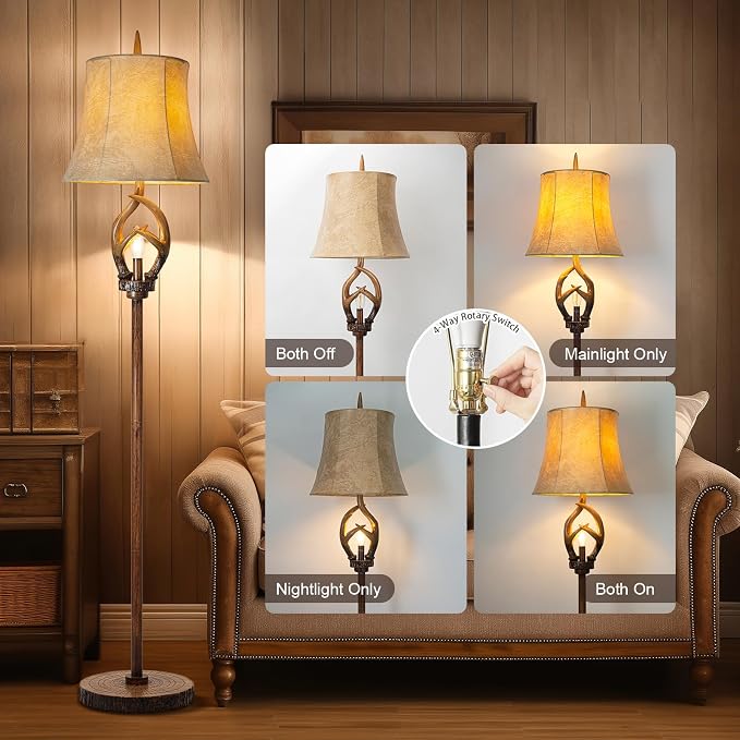 Scenekoy Rustic Farmhouse Antlers Floor Lamp - Image 3