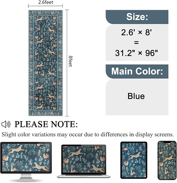 DUKINO 2.6x8 Rug for Hallway, Washable Kitchen Runner Rug Non Slip, Stain - Image 2