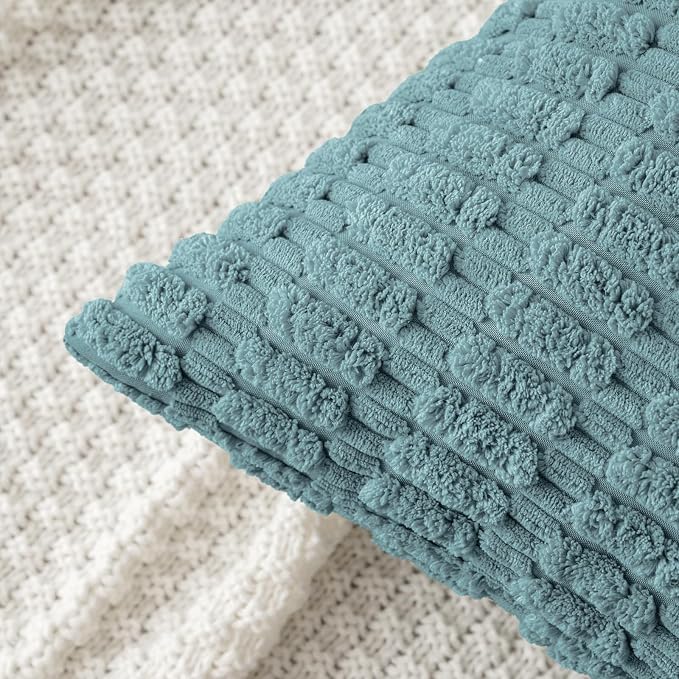 MIULEE Corduroy Decorative Throw Pillow Covers 18x18 Coastal Blue Pack of 2 | - Image 5