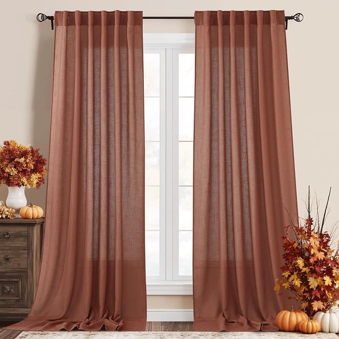 RYB HOME Sheer Curtains 102 inches, Extra Long Floor to Ceiling Curtains | Half by RYBHOME