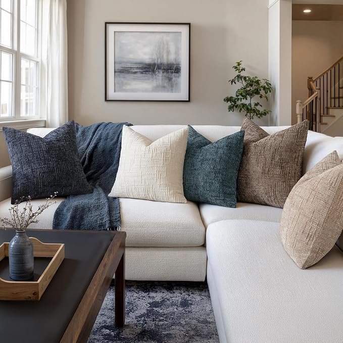MIULEE Chenille Textured Throw Pillow Covers Blue 20x20 Set of 2 | Slubby - Image 5