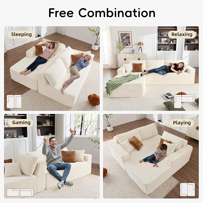 108" Boneless Couch, L-Shaped Modular Sectional Sofa - Image 5