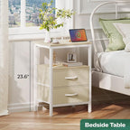 Huuger Nightstand with Charging Station, Side Table with Fabric Drawers - Image 3